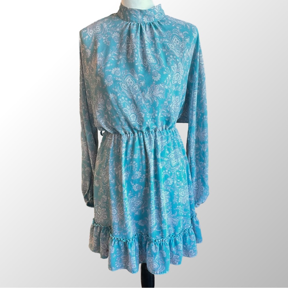 Altar'd State Dress Size Large Light Blue Floral Print Mini with Ruffle‎ Hem